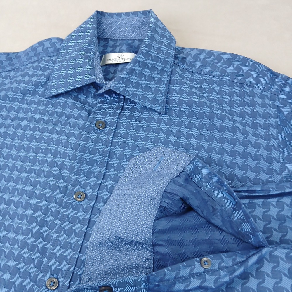 Bugatchi Uomo Small Mens Shirt Flip Cuff 20x27 Button Up Long Sleeve Geometric